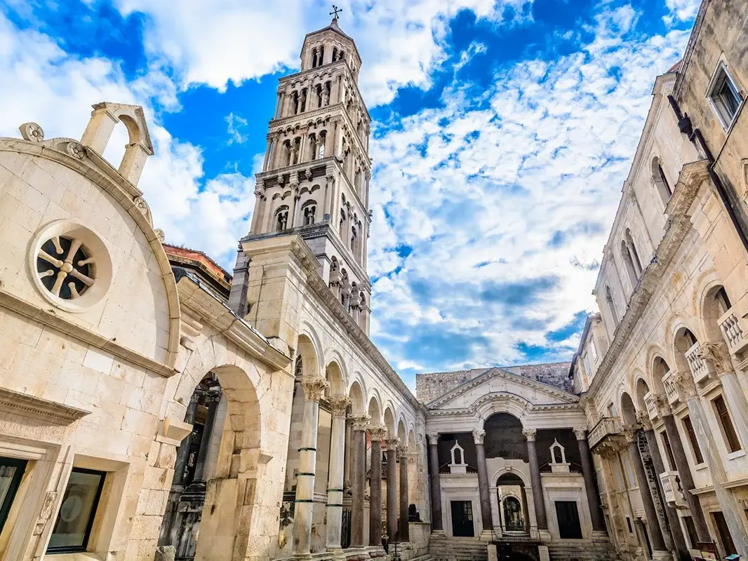 Diocletian’s Palace in Split, showcasing the ancient Roman architecture with the peristyle and the central courtyard