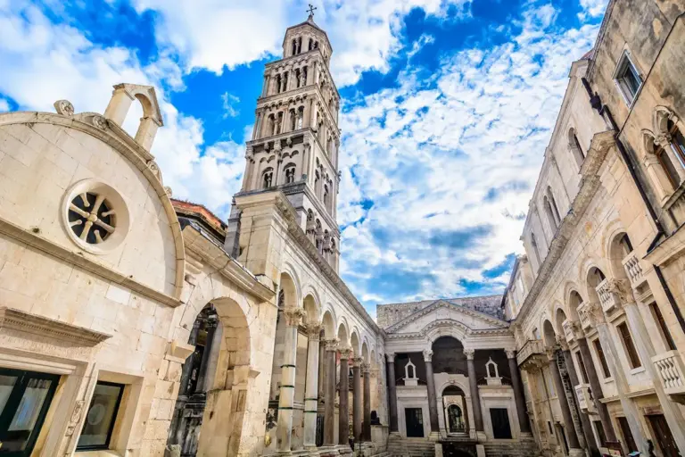 Diocletian’s Palace in Split, showcasing the ancient Roman architecture with the peristyle and the central courtyard