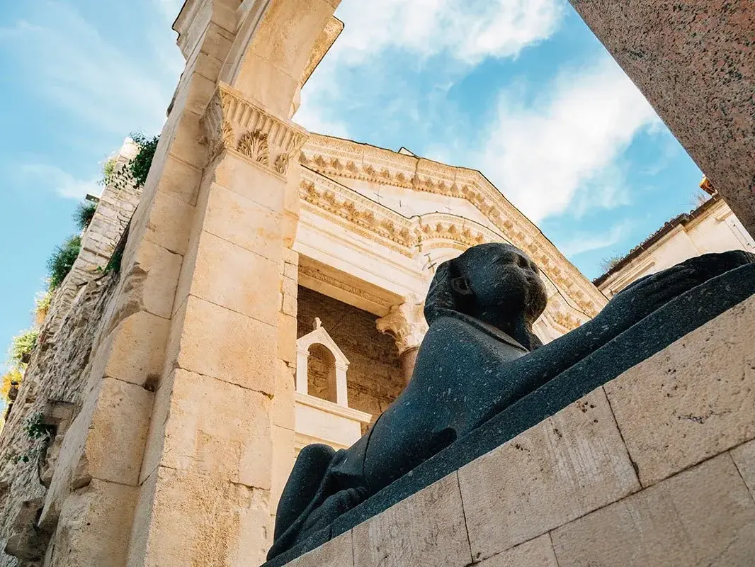 Ancient Egyptian Sphinx in Split, located near Diocletian’s Palace with detailed carvings and historical significance