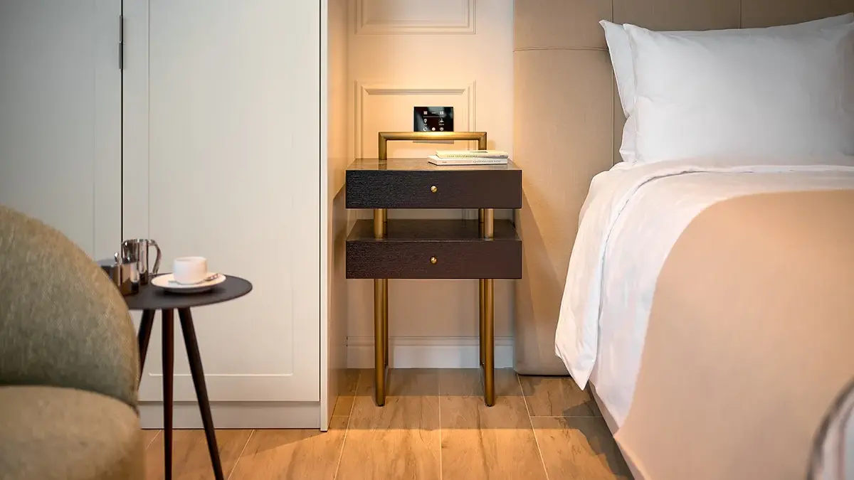 Bedside desk with books