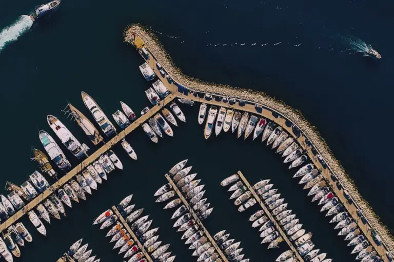 High angled shot of boats in ACI Marina in Split