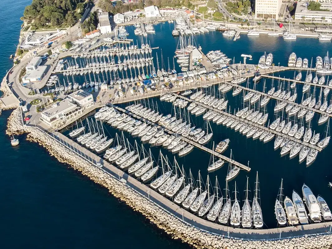 High angled shot of boats in ACI Marina in Split