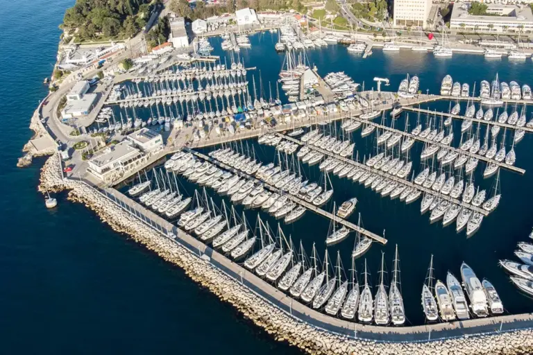 High angled shot of boats in ACI Marina in Split